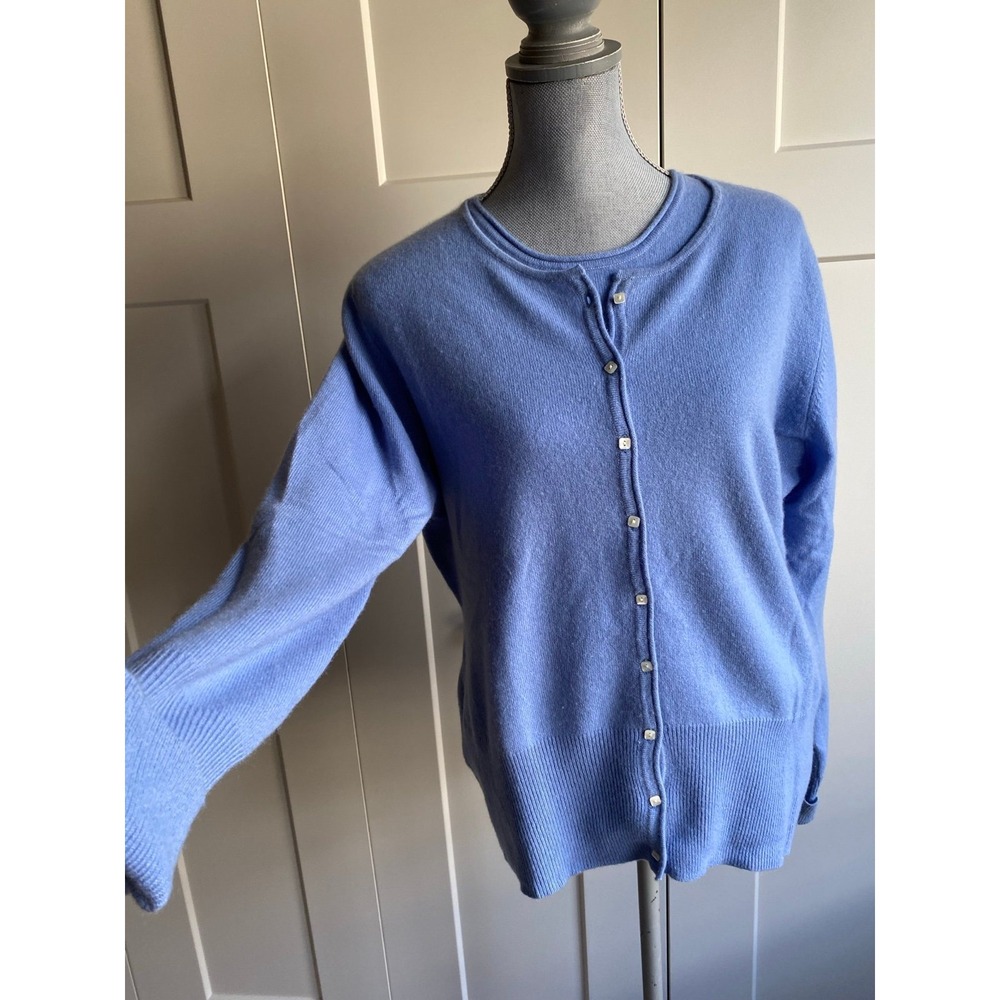 Marshall Fields Cashmere Women Two Piece Cardigan Sweater Set Blue Large s62